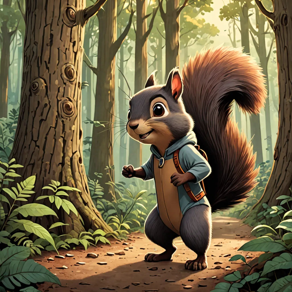 a squirrel is standing in the middle of a forest with a backpack on it's back and a backpack on its back, furry art, a character portrait, Chris LaBrooy, official art