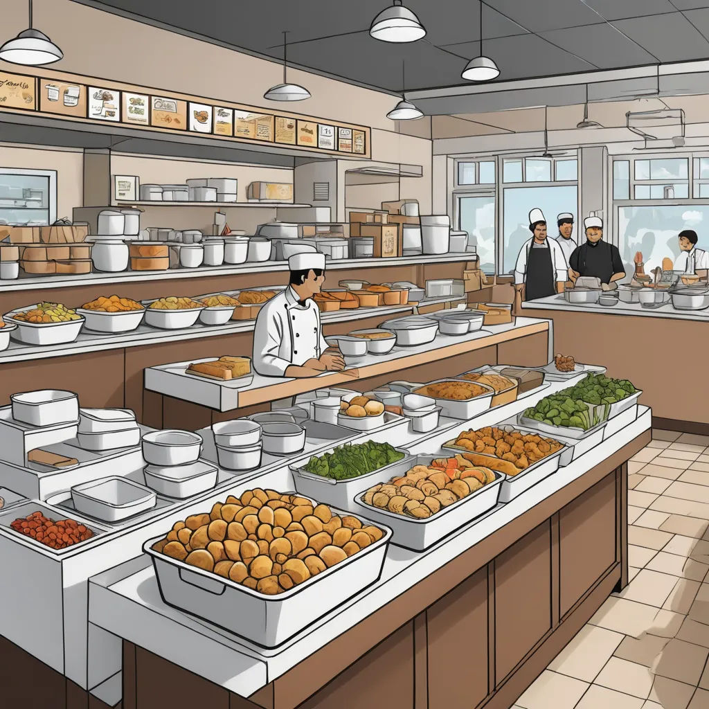 a drawing of a restaurant with a man behind the counter and a woman behind the counter behind the counter, lyco art, a digital rendering, Chris Ware, storybook illustration