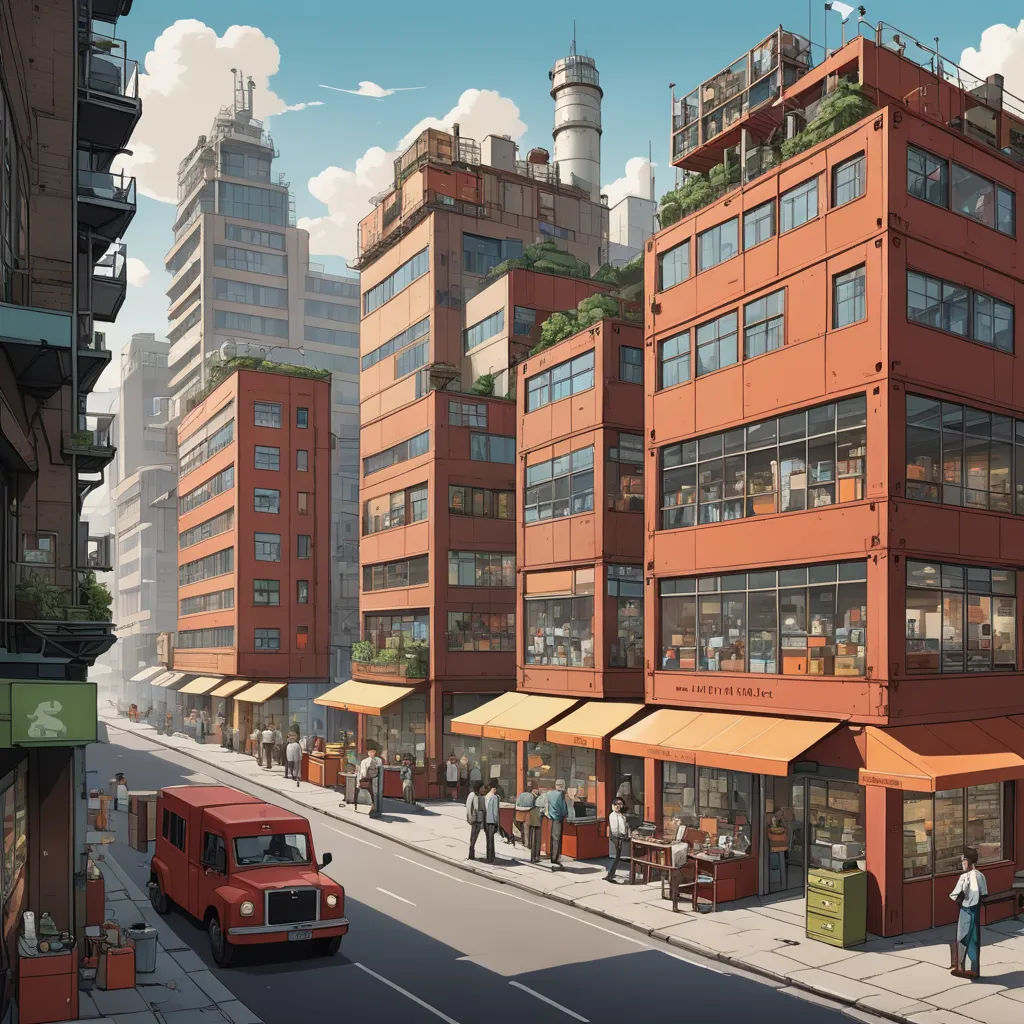 a painting of a city street with a red building and a red truck parked on the side of the street, photorealism, a detailed matte painting, Asaf Hanuka, city