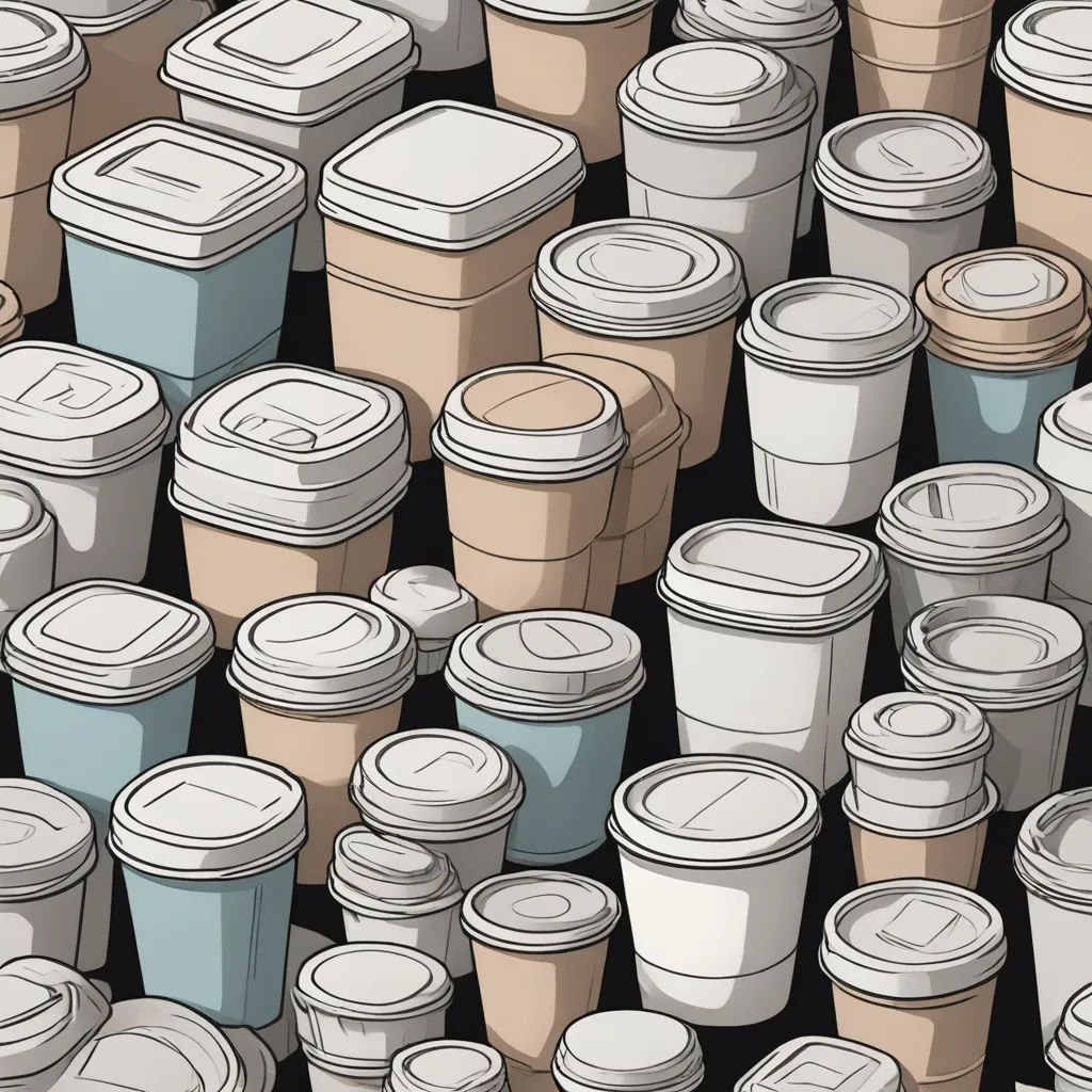 a lot of coffee cups that are all together on a black background with a pattern of them in shades of gray and beige, generative art, a digital rendering, Ai Weiwei, detailed illustration