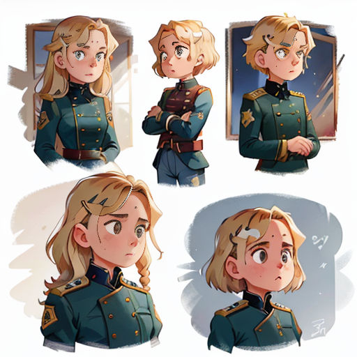 a woman in uniform poses for different poses and poses, including a man in uniform and a woman in uniform