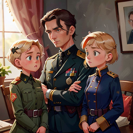 a couple of people standing next to each other in a room with a painting on the wall behind them