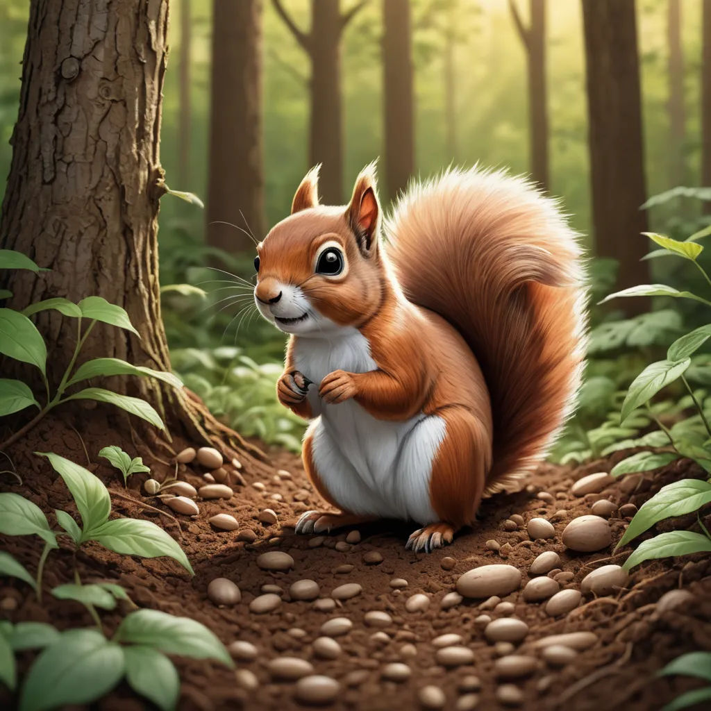 a squirrel is sitting on a dirt path in the woods with rocks and trees around it, and a forest background, furry art, a digital painting, Chris LaBrooy, highly detailed digital painting