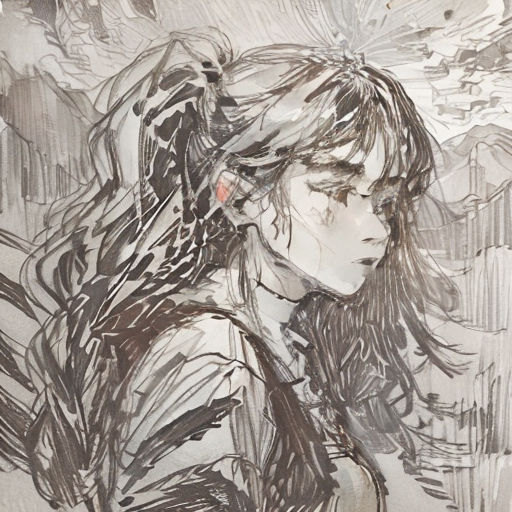 a drawing of a woman with long hair and a bird on her shoulder, with a bird on her shoulder