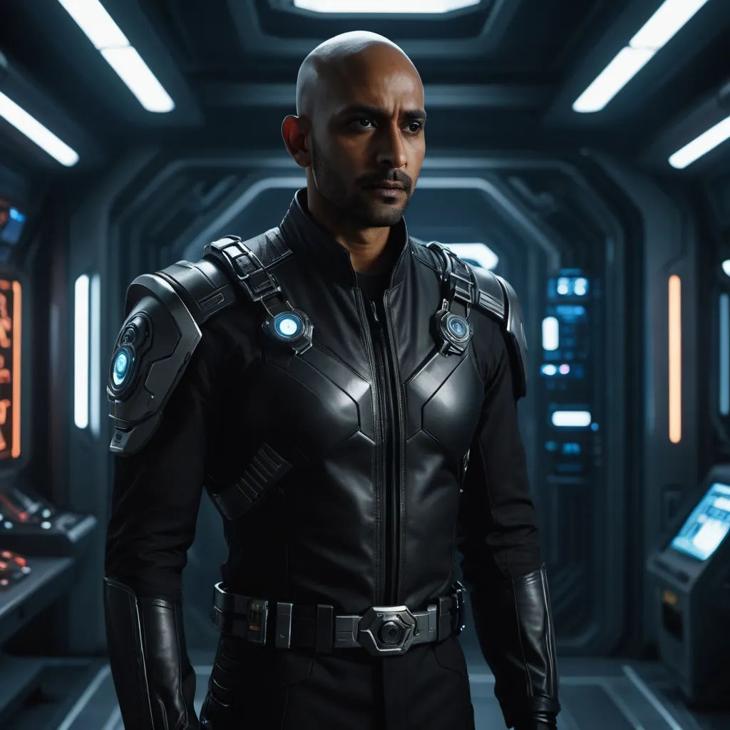 a man in a black suit standing in a room with lights on and a sci - fi fi fi fi fi fi fi fi fi fi fi fi fi fi fi fi fi fi fi fi fi fi fi fi fi fi fi, cobra, a character portrait, Eve Ryder, promotional image