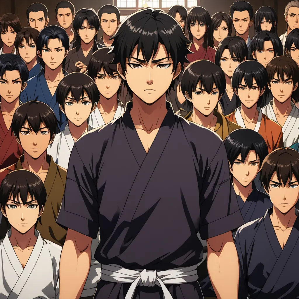 a group of people standing in front of a man in a kimono and a woman in a kimono, rayonism, concept art, Baiōken Eishun, official art