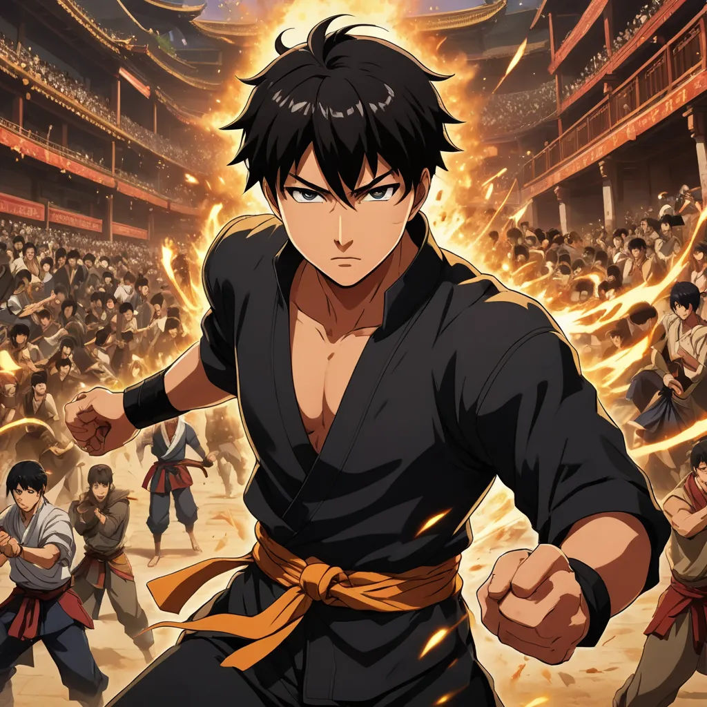 a man in a black outfit with a sword in his hand and a crowd of people in the background, dau-al-set, poster art, Baiōken Eishun, anime key visual