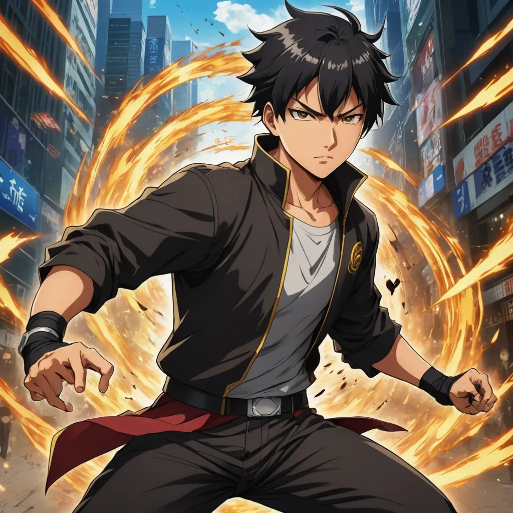 a man in a black jacket and red tie holding a sword in front of a cityscape with fire, rayonism, concept art, Adam Manyoki, official art