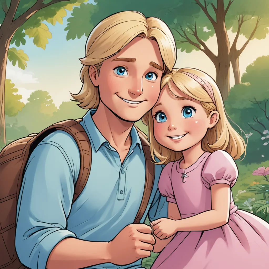 a man and a little girl are standing in the woods together, with a backpack on their shoulders and a backpack on their shoulder, neo-romanticism, a storybook illustration, disney, official art