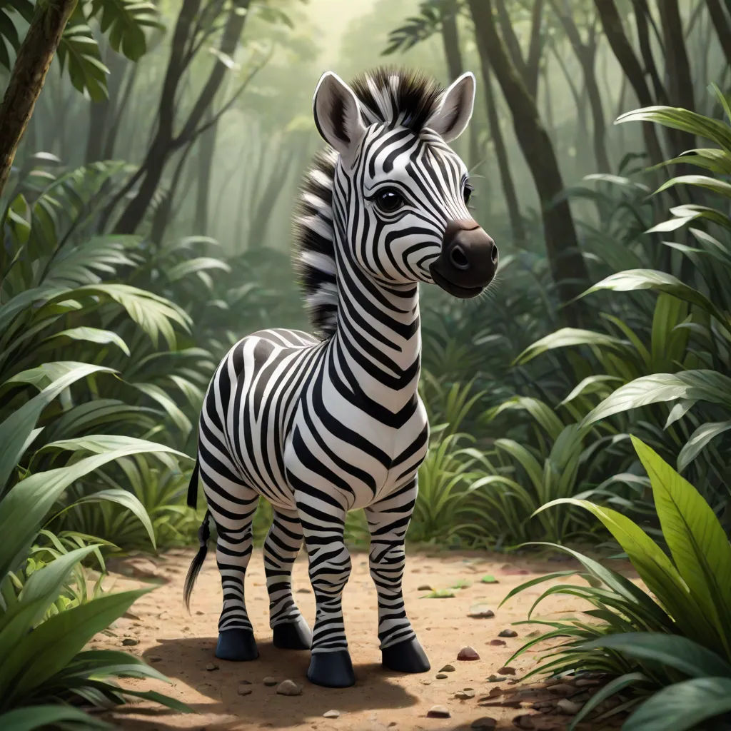 a zebra standing in the middle of a jungle with trees and plants around it and a baby zebra in the foreground, an ambient occlusion render, Chris LaBrooy, photorealism, promotional image