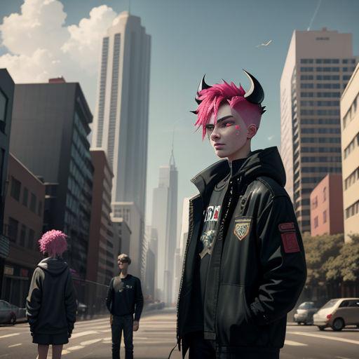 Garota de anime cyberpunk em rosa