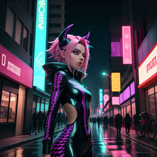 Garota de anime cyberpunk em rosa