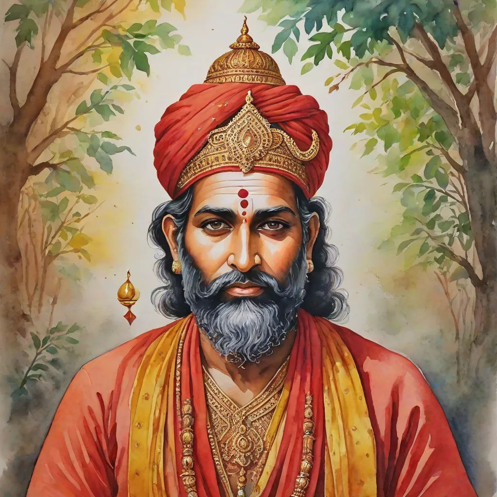 a painting of a man with a beard and a red turban on his head and a gold crown, Bholekar Srihari, samikshavad, a detailed painting, jayison devadas