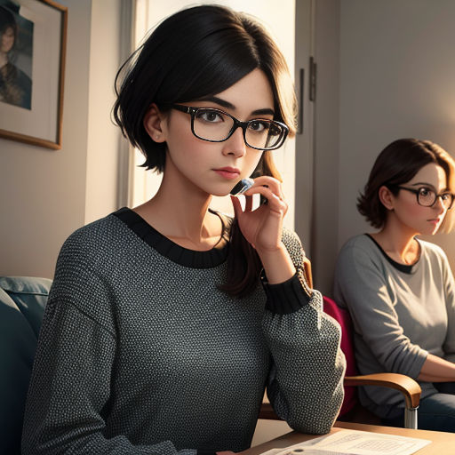 a woman sitting at a table with a book and a woman standing behind her with a laptop computer in her hand