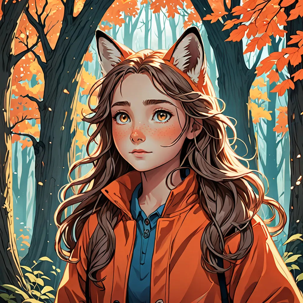 a girl in a red jacket is standing in the woods with a fox head on her head and a forest background, furry art, a character portrait, Cyril Rolando, trending on art station