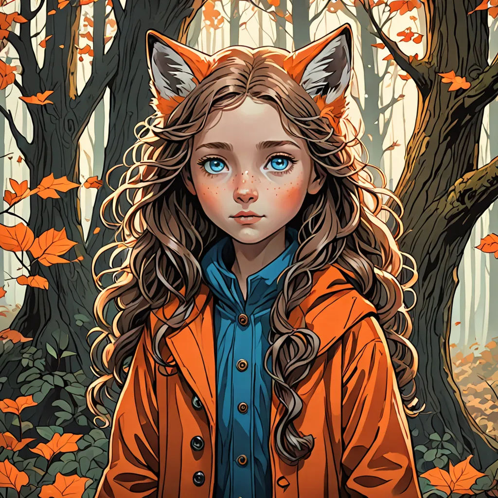 a girl with long hair and a fox ears on her head stands in a forest with leaves and trees, fantasy art, a character portrait, Anna Dittmann, trending on art station