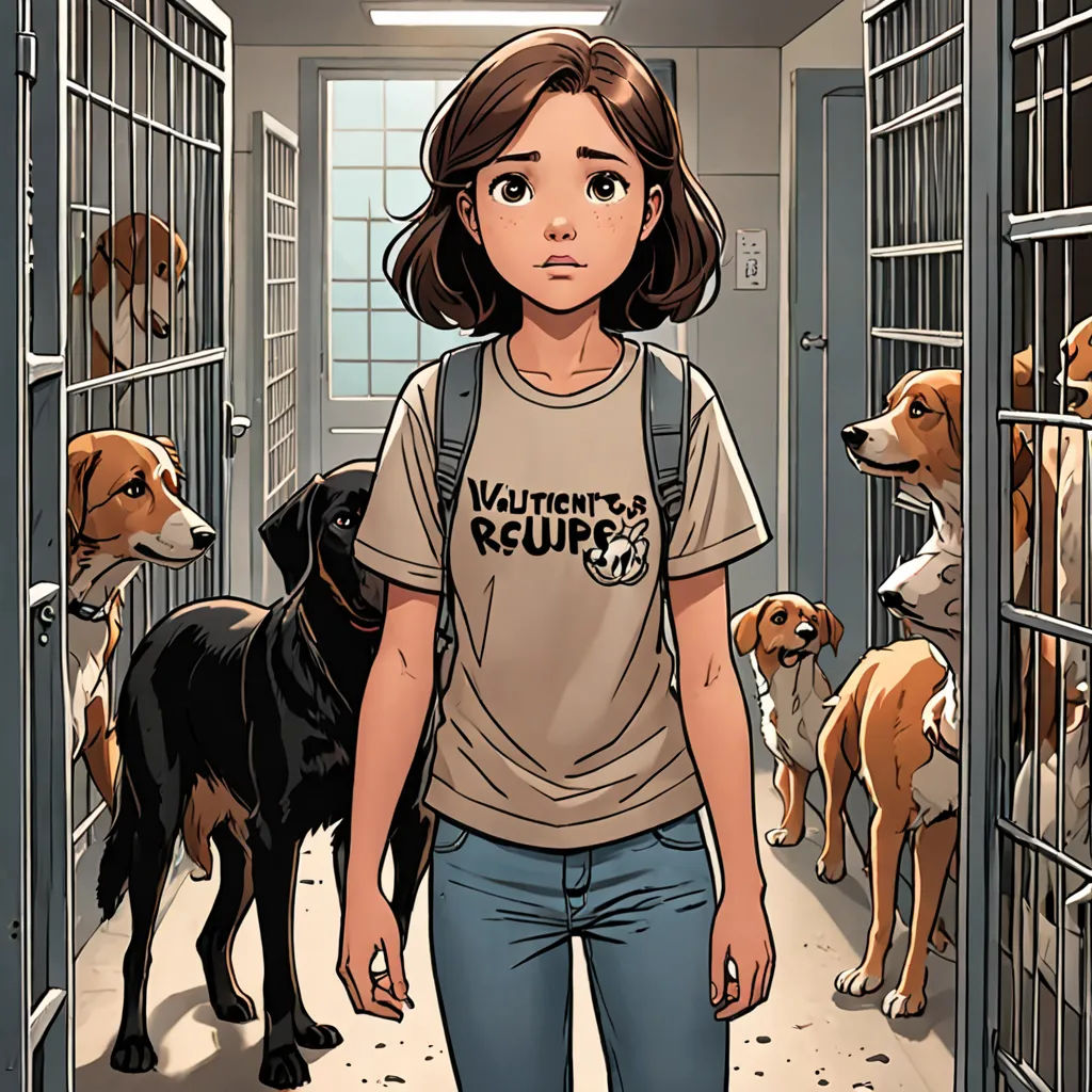 a girl is standing in a jail with her dogs looking on and a dog is looking at her through the bars, furry art, a comic book panel, Clark Voorhees, comic cover art