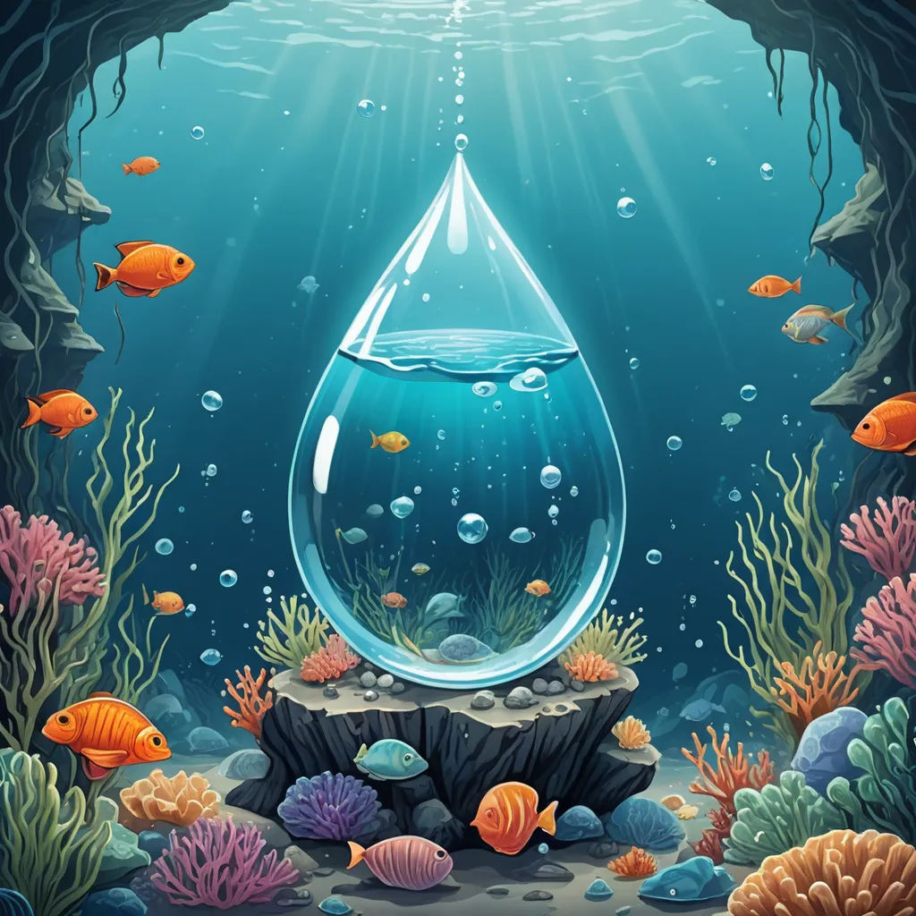 a underwater scene with a fish and a large glass bowl with water inside it, surrounded by corals and other marine life, fantasy art, an airbrush painting, Chris LaBrooy, highly detailed digital painting