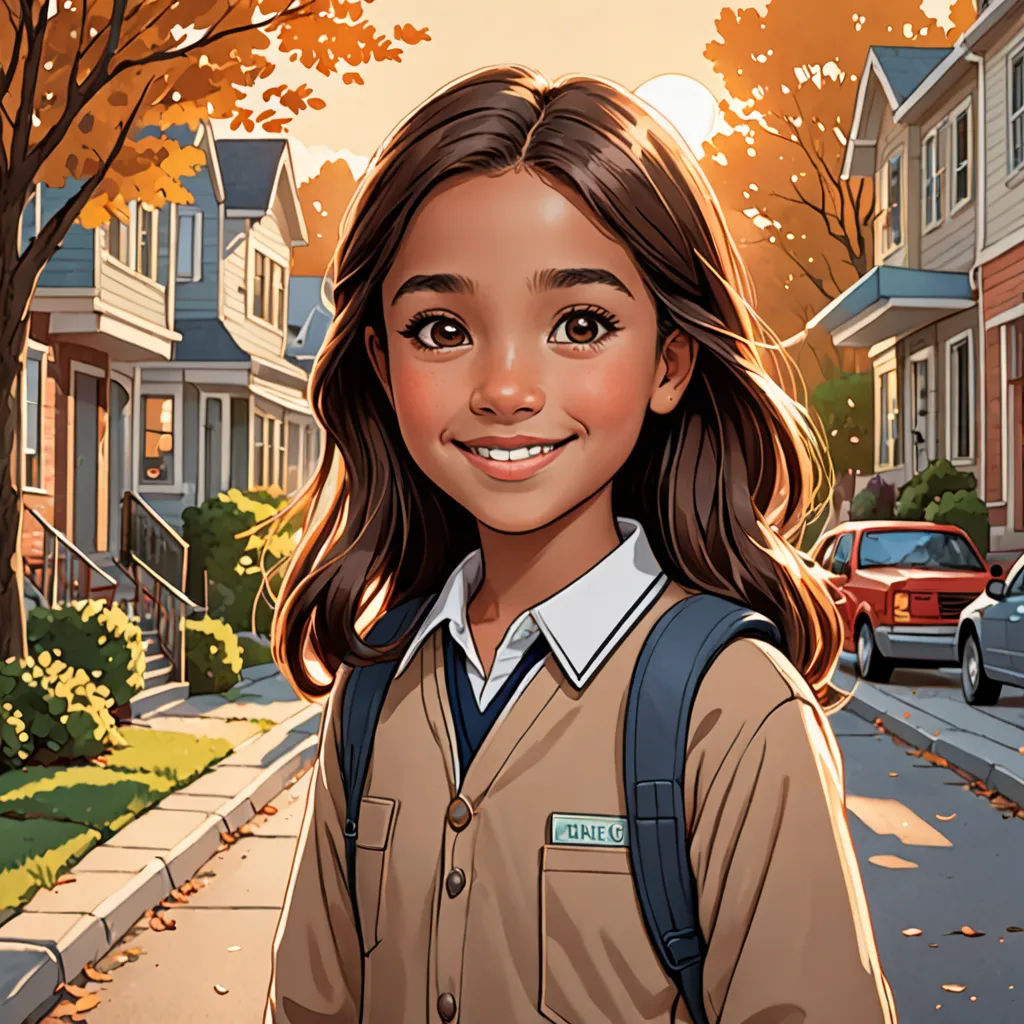 a girl in a school uniform standing on a street with a car parked on the side of the road, american scene painting, a comic book panel, Constance Gordon-Cumming, comic cover art
