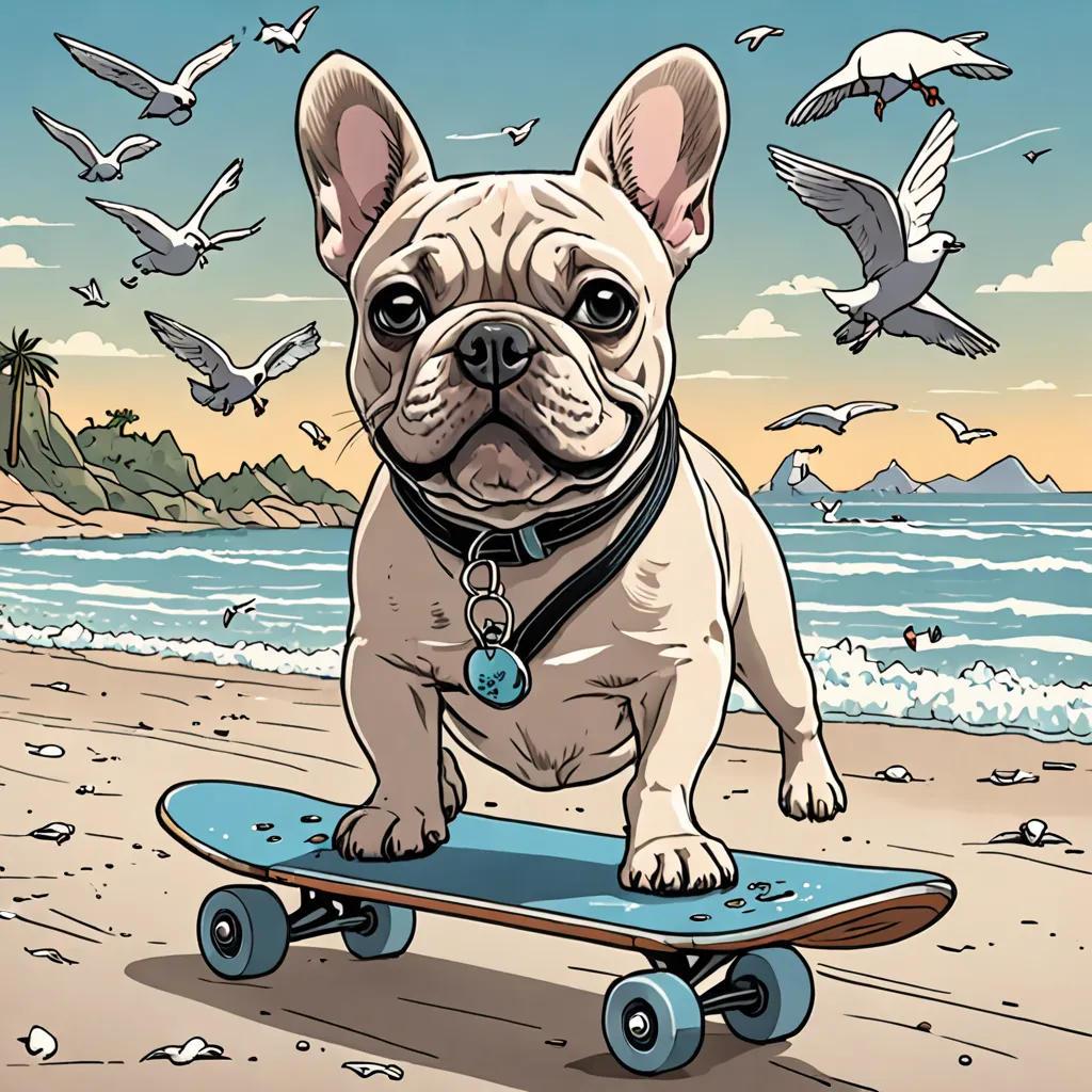 Archie The Skateboarding French Bulldog Goes To The Beach