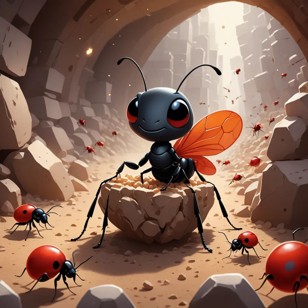 a group of ants standing in a cave with a bug on it's back and a bug on its back, fantasy art, a storybook illustration, Anton Fadeev, 2 d game art