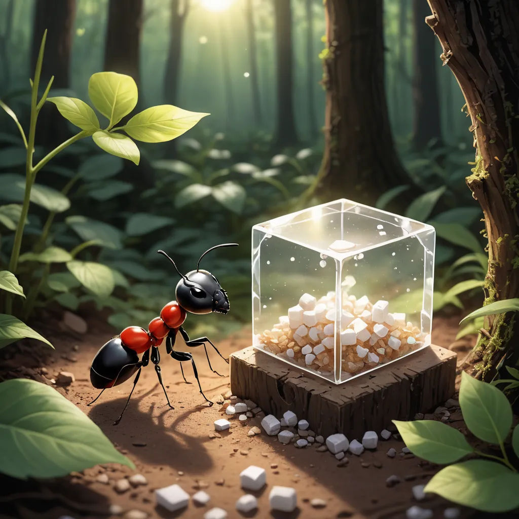 a bug is standing in front of a box of popcorn in the woods with a forest background and a tree, fantasy art, a storybook illustration, Cyril Rolando, rossdraws global illumination