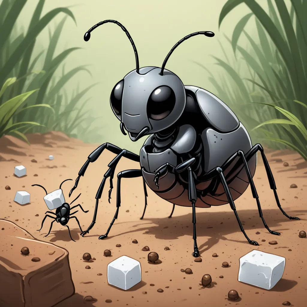 a bug crawling on the ground in the dirt and grass area with rocks and grass in the background and a few rocks scattered around it, pop surrealism, an illustration of, Craola, ultra realistic illustration
