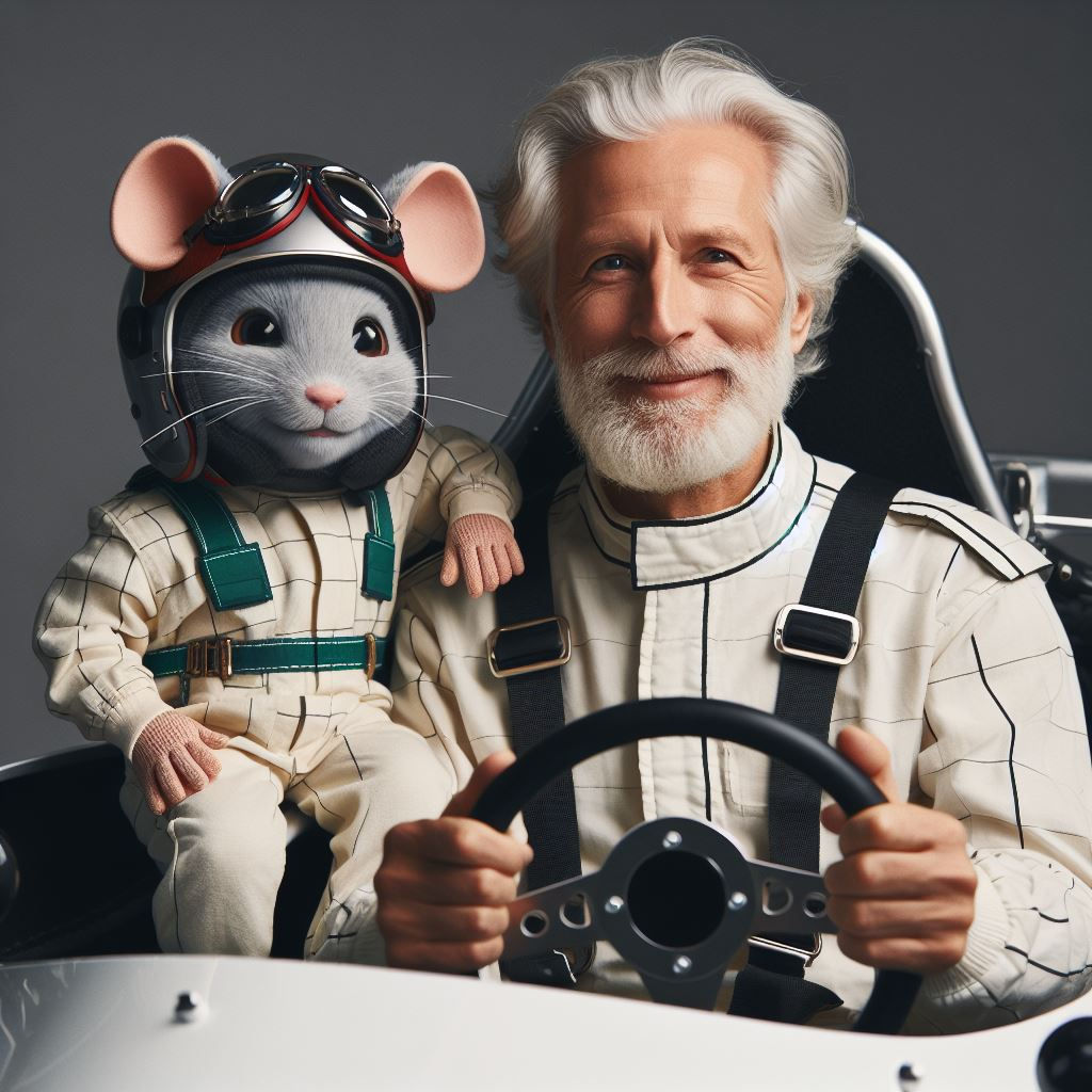 two mice in space suits standing next to a car in a stadium with a full moon in the background, Brian Despain, furry art, a storybook illustration, comic cover art