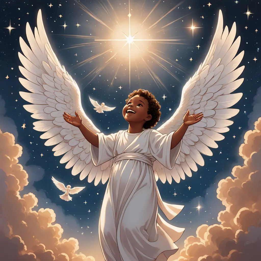 a painting of a woman with angel wings and a star above her head, surrounded by clouds and stars, gothic art, a storybook illustration, Esaias Boursse, angelic