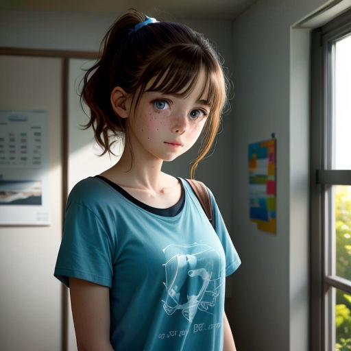 a girl standing in front of a window looking out the window at the scenery outside of the window,