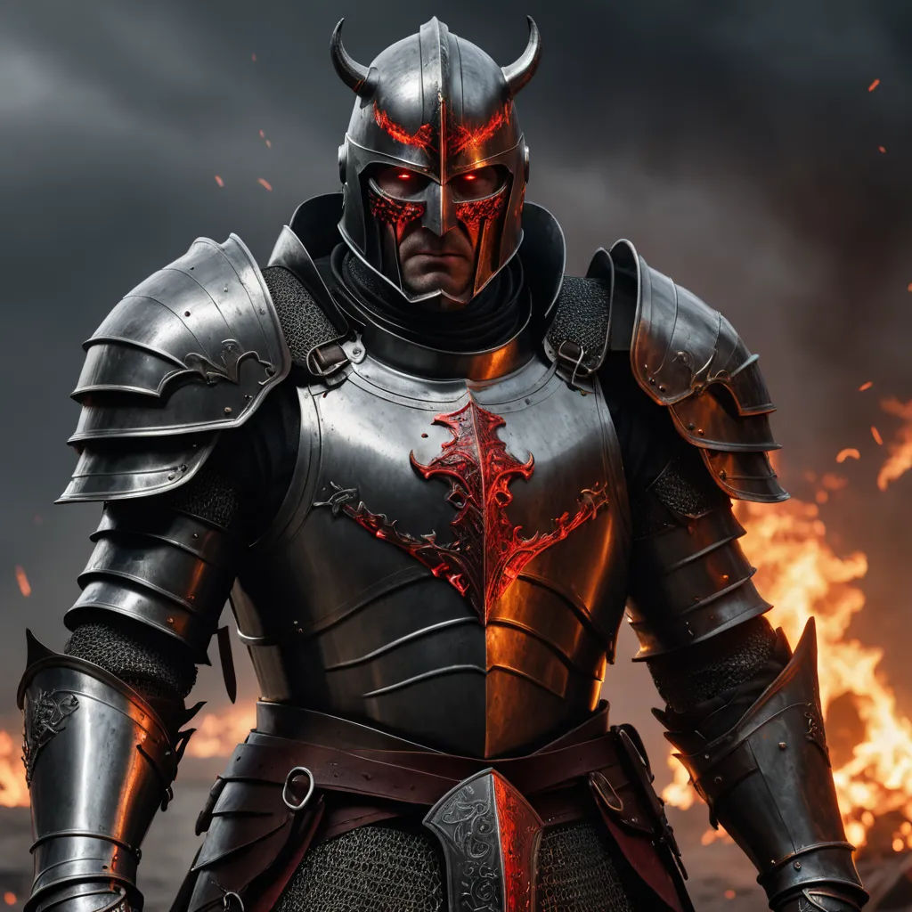 a man in a knight costume standing in front of a fire and sky background with a sword in his hand, antipodeans, a character portrait, Cedric Seaut (Keos Masons), unreal engine 5
