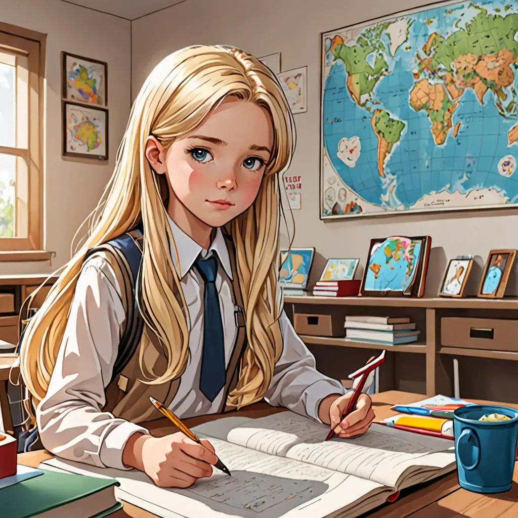 a girl sitting at a desk with a book and pencil in her hand and a cup of coffee in front of her, remodernism, a manga drawing, Artgerm, rossdraws global illumination