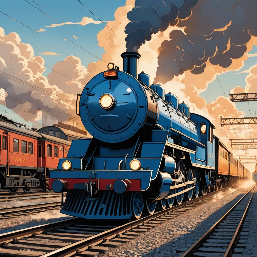 a train is traveling down the tracks with smoke coming out of it's stacks and a train is on the tracks, precisionism, a detailed matte painting, Dan Mumford, highly detailed digital painting