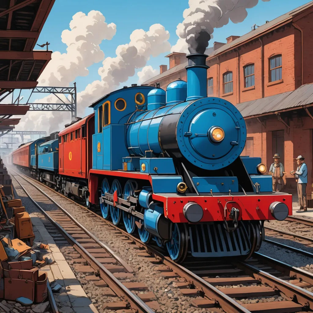 a painting of a train on the tracks at a train station with people standing around it and a train on the tracks, photorealism, a detailed matte painting, Evgeny Lushpin, highly detailed digital painting