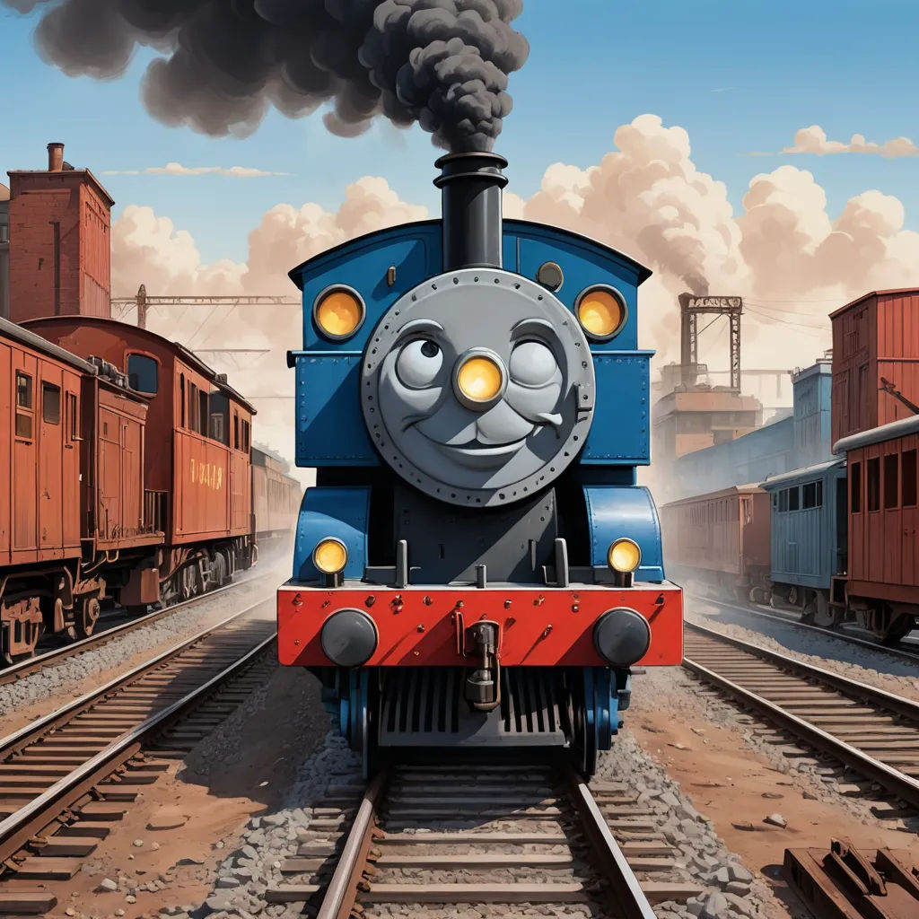 a train with a face on it is on the tracks with smoke coming out of it's mouth, sots art, concept art, Anson Maddocks, official art