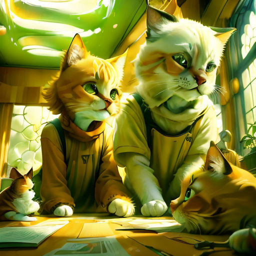 a couple of cats sitting next to each other on a table next to a window and a book on a table