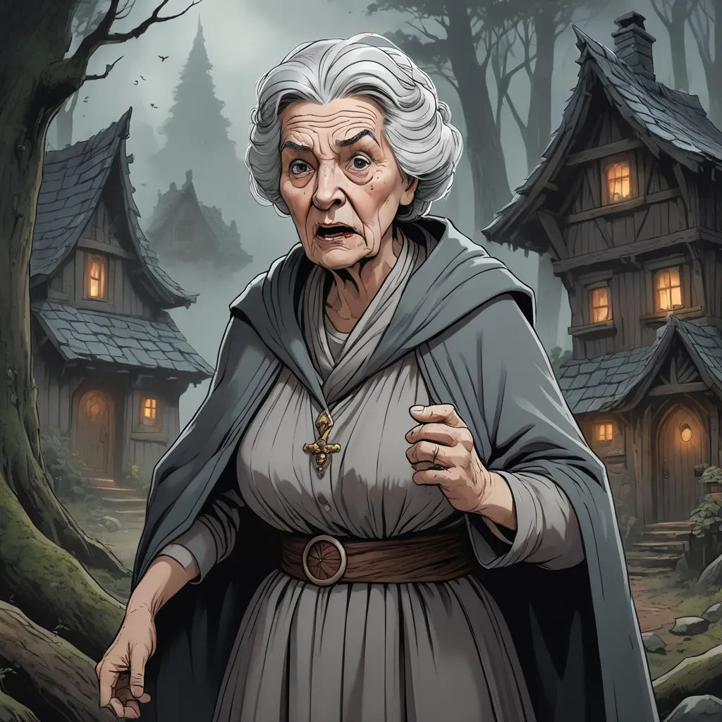 a cartoon of a woman in a medieval dress in front of a house with a light on it's face, sots art, a character portrait, Ada Gladys Killins, fantasy character portrait