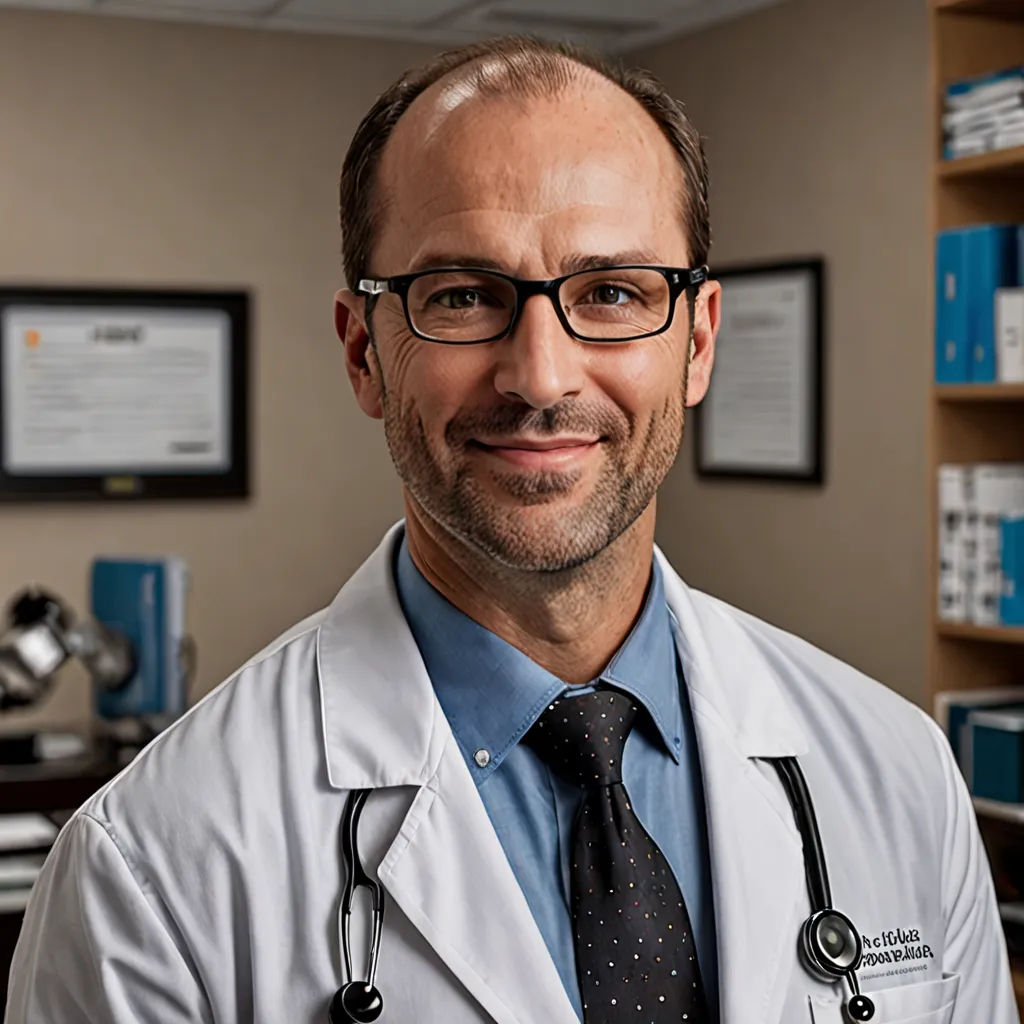 a man in a white coat and tie in a room with shelves of medical equipment and a desk with a computer, neoplasticism, a character portrait, Dr. Atl, professional photo
