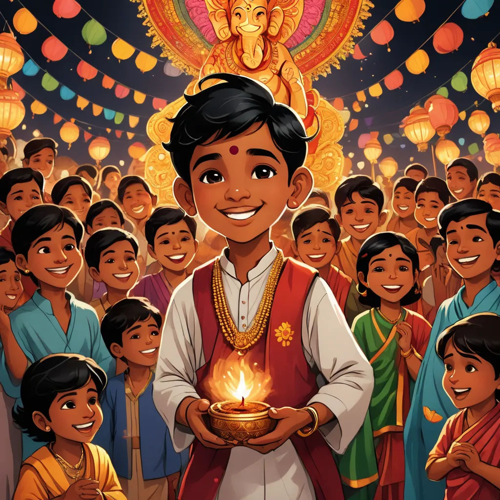 a boy holding a bowl of food in front of a crowd of people with a gandap on the wall, samikshavad, a storybook illustration, Ella Guru, comic cover art