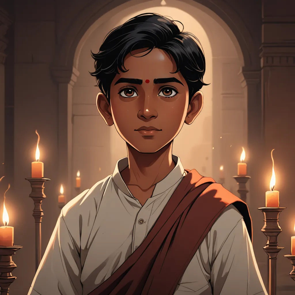 a man with a brown robe standing in front of candles in a room with a doorway and a window, samikshavad, a character portrait, Amir Zand, key art
