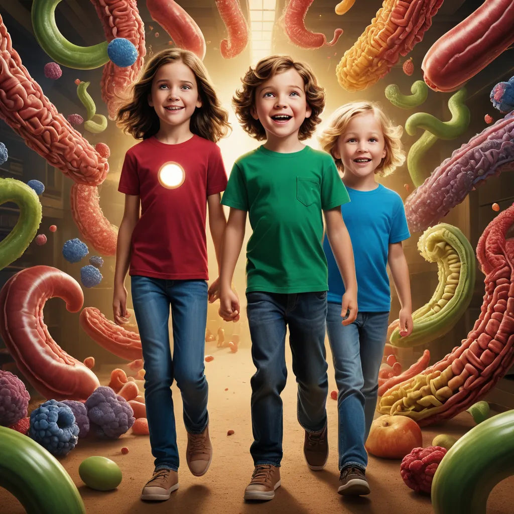 a group of children standing in front of a bunch of food items on a wall with a light on, lyco art, poster art, Chris LaBrooy, promotional image