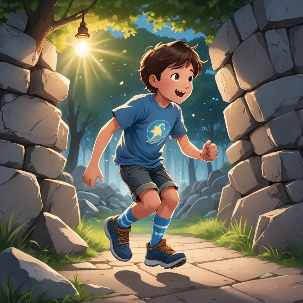 a boy running through a tunnel in the forest with a flashlight on his head and a flashlight in his hand, sots art, a storybook illustration, Aaron Jasinski, rossdraws global illumination