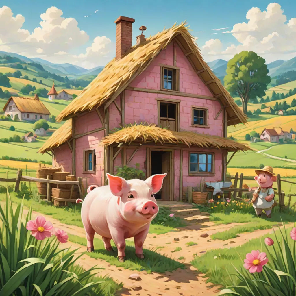a pig standing in front of a pink house with a little girl sitting on a bench in front of it, sots art, a detailed matte painting, Chris LaBrooy, official art