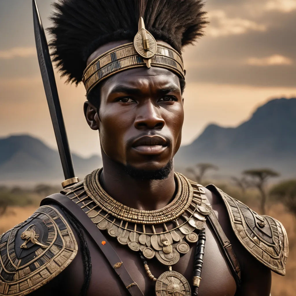 a man in a costume with a sword and a helmet on his head and a mountain in the background, afrofuturism, a character portrait, Bruce Onobrakpeya, photoreal
