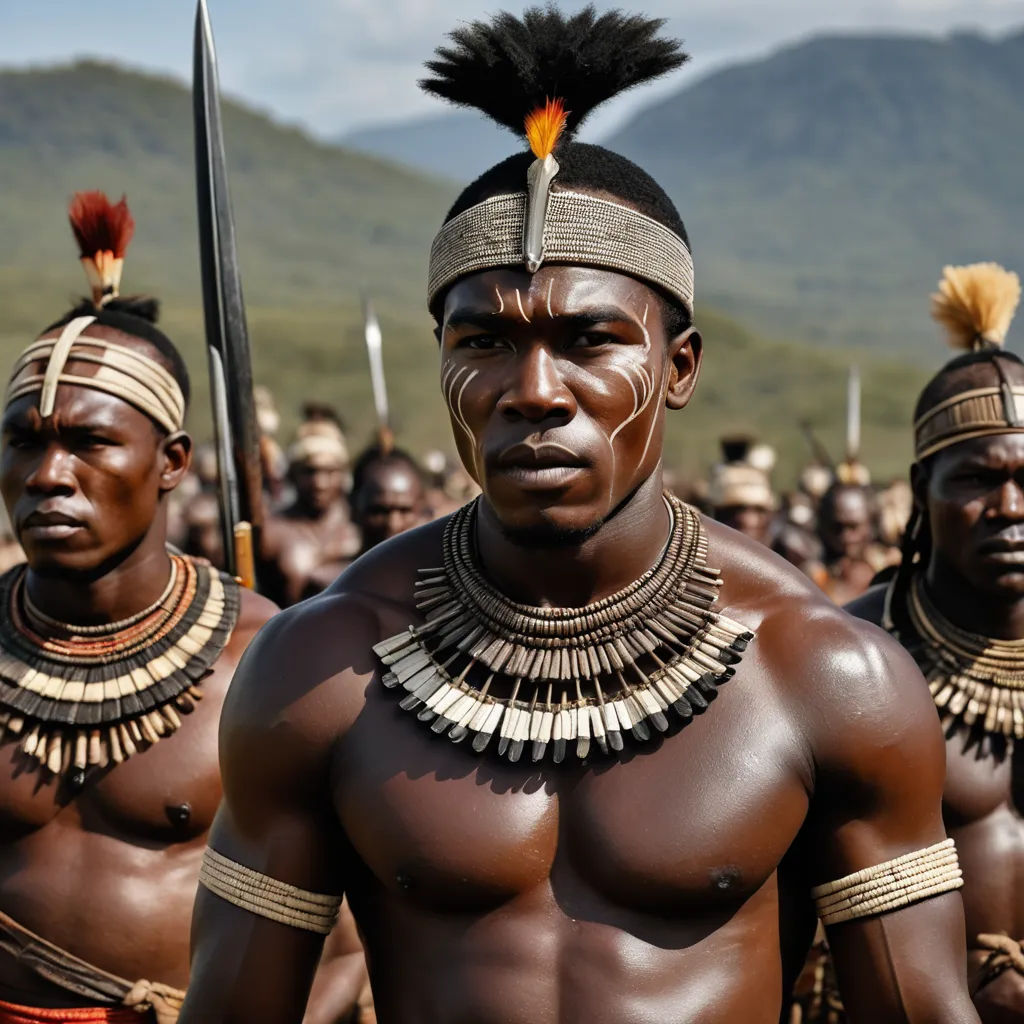 a group of men in native american costumes with spears and headdress on their heads and a mountain in the background, afrofuturism, a detailed matte painting, Bruce Onobrakpeya, cinematic still