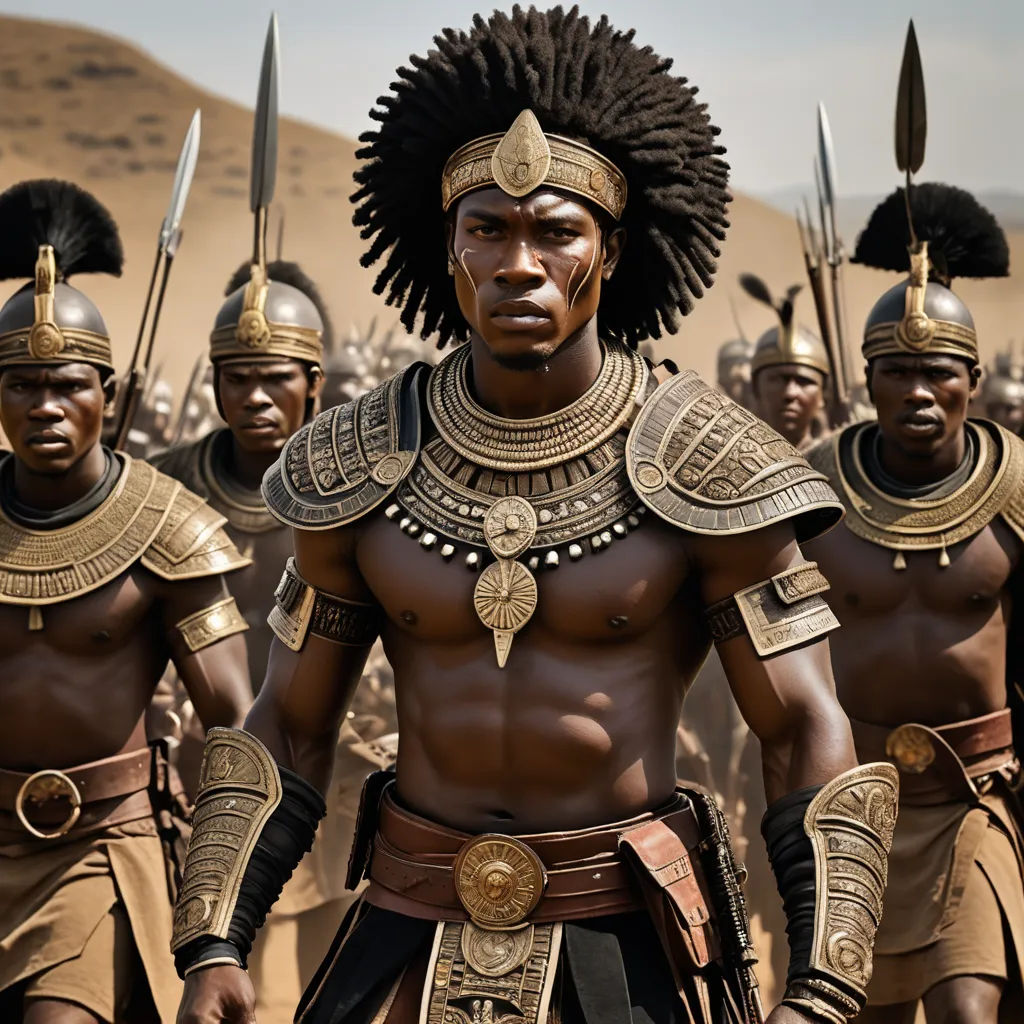 a group of men in costume standing next to each other in front of a desert landscape with a mountain in the background, afrofuturism, a detailed matte painting, Bruce Onobrakpeya, vfx