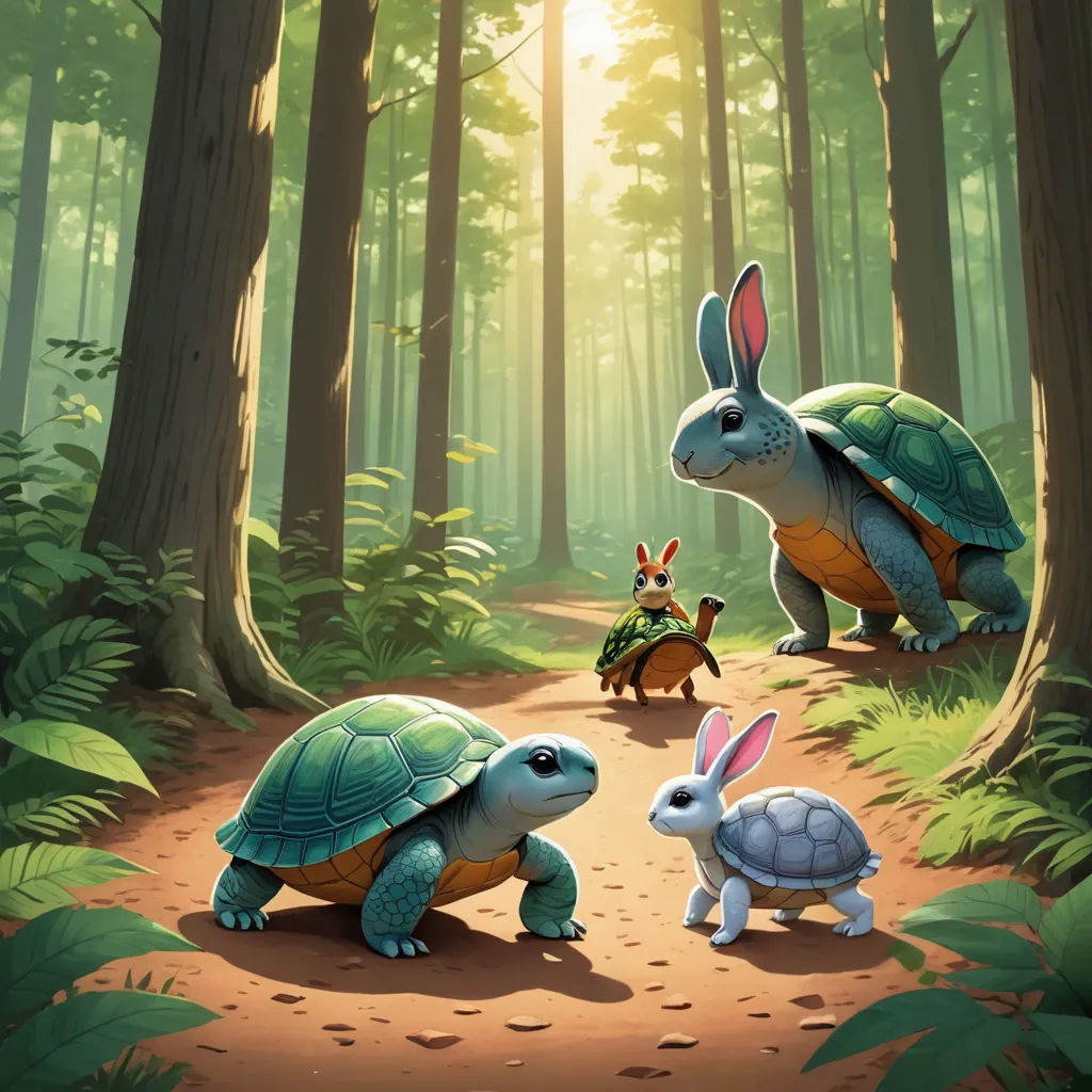 a group of animals that are walking in the dirt near trees and grass, with a rabbit on the ground, sots art, a storybook illustration, Chris LaBrooy, official art