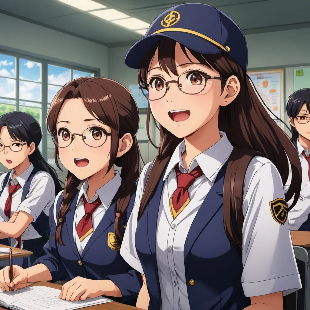a group of girls in uniform sitting at desks in a classroom with a laptop computer on their laps, remodernism, concept art, Ai-Mitsu, official art