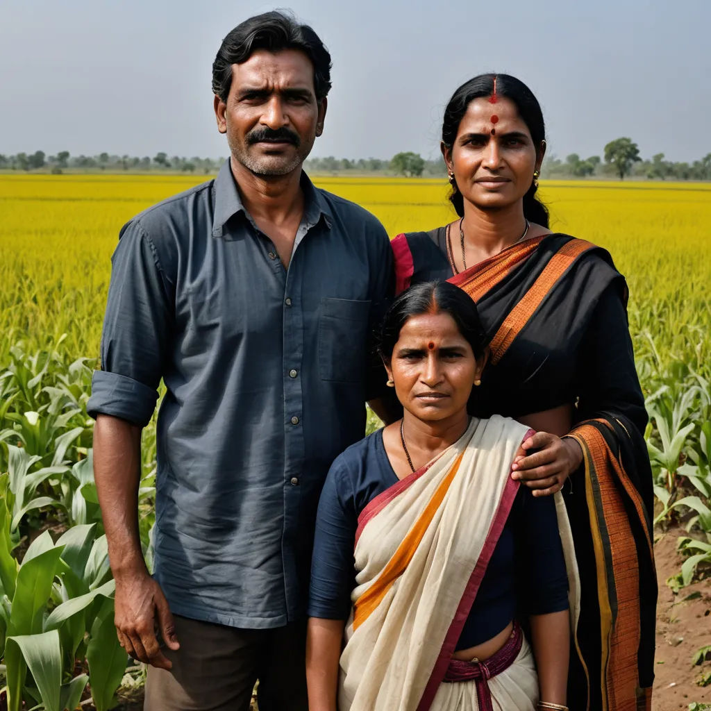 a man and woman standing in a field of corn with a man in the background and a woman in the foreground, samikshavad, a poster, Bholekar Srihari, jayison devadas