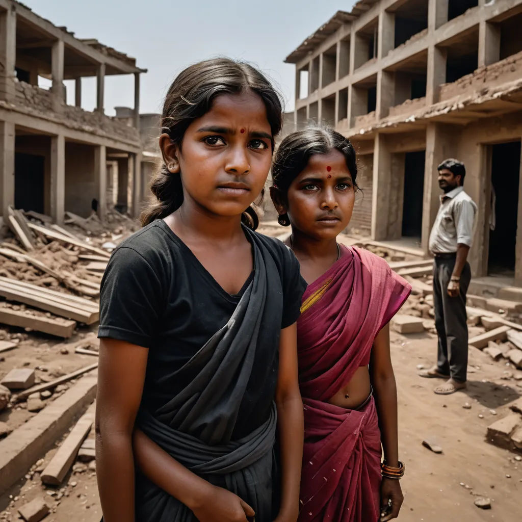 two women standing in a run down building with rubble everywhere around them and a man standing in the background, neoism, a jigsaw puzzle, Daniel Lieske, award-winning photograph